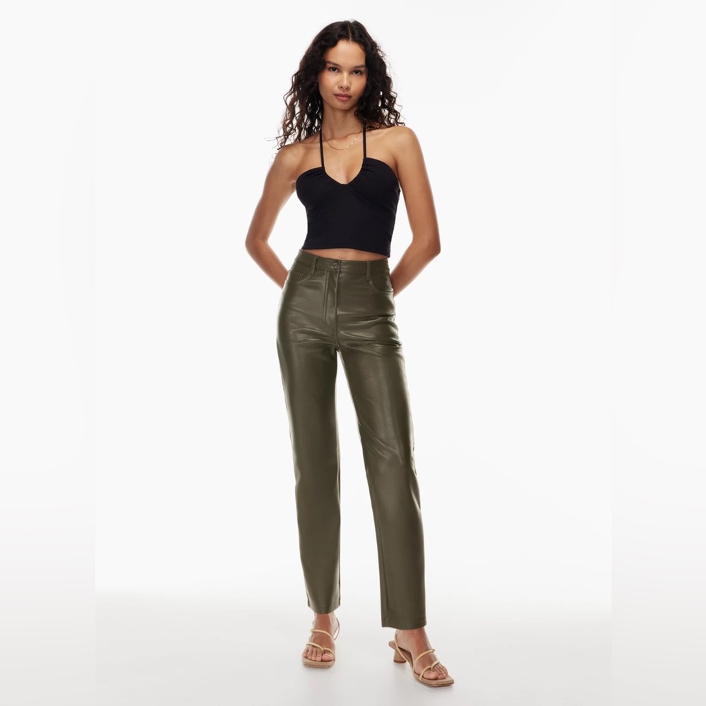 Aritzia The Melina Pant High-waisted Vegan Leather pants - Dark Olive Size 8